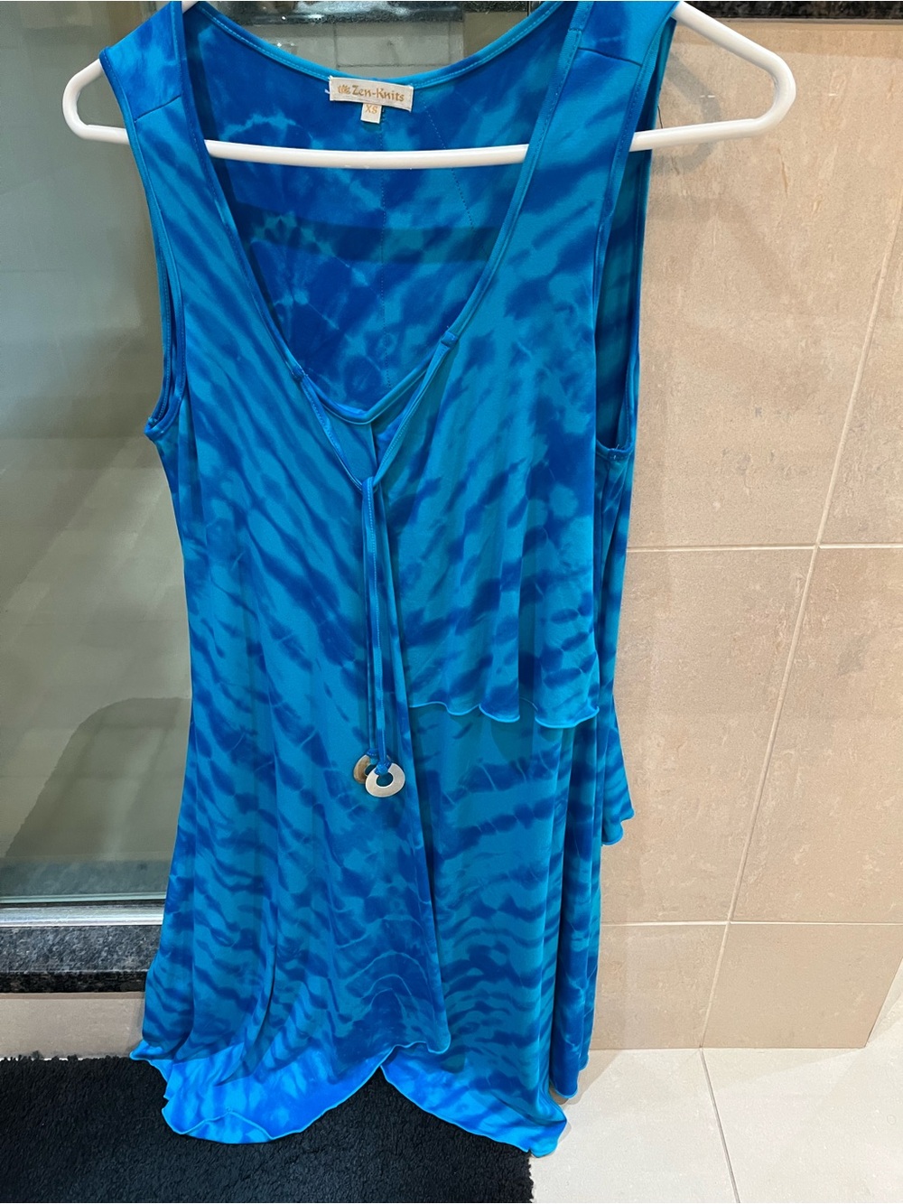 Blue Tie-Dye Sleeveless V-Neck Dress